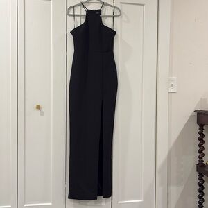 Lea and Viola Solid-Hued Slit Maxi Dress in Black